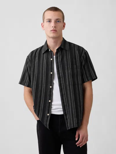 Gap Textured Linen-cotton Shirt In Black