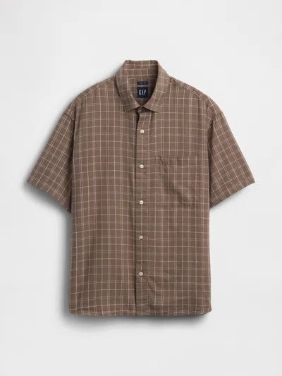 Gap Textured Linen-cotton Shirt In Brown