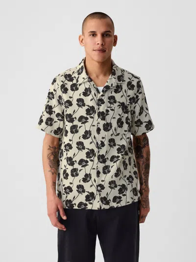 Gap Textured Resort Shirt In Khaki Black Floral