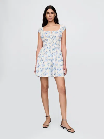 Gap Tie-front Smocked Waist Mini Dress In Blue Floral
