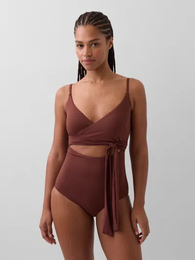 Gap Tie-knot Cutout Wrap One-piece Swimsuit In Brown