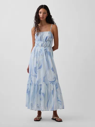 Gap Tiered Tie-back Maxi Dress In Blue