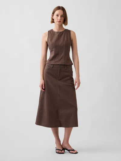 Gap Twill Midi Skirt In Cool Brown