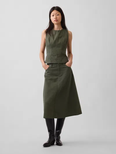 Gap Twill Midi Skirt In Tweed Green