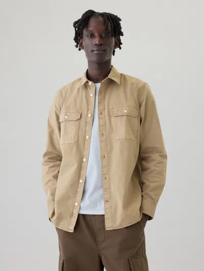 Gap Twill Utility Shirt In Beige Brown