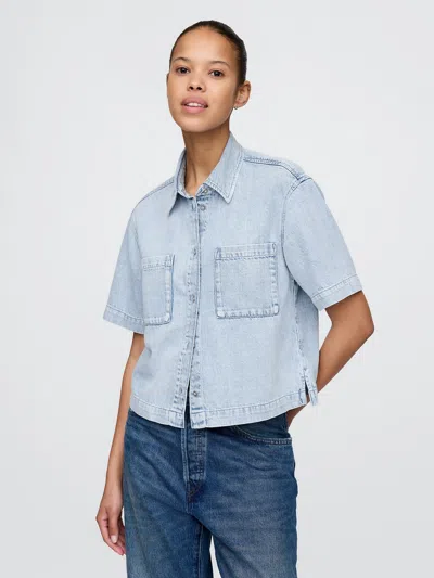 Gap Ultrasoft Cropped Denim Shirt In Light Wash