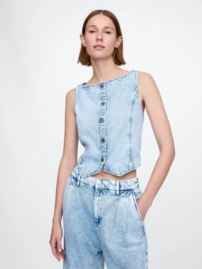 Gap Ultrasoft Cropped Denim Vest In Light Wash