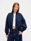 Gap Ultrasoft Denim Crop Bomber Jacket In Blue
