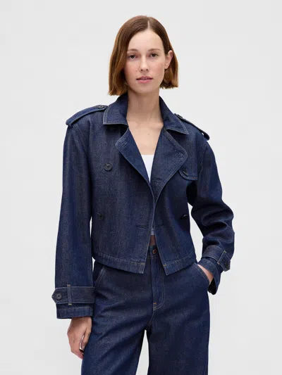 Gap Ultrasoft Denim Crop Trench Jacket In Blue