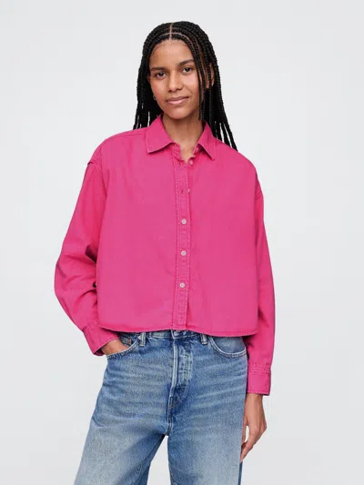 Gap Ultrasoft Denim Cropped Big Shirt In Pink