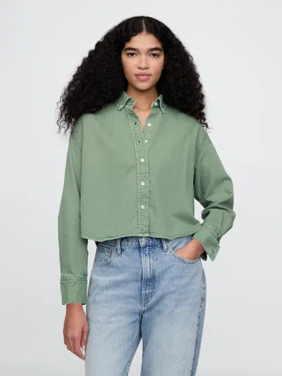 Gap Ultrasoft Denim Cropped Swing Shirt In Twig Green
