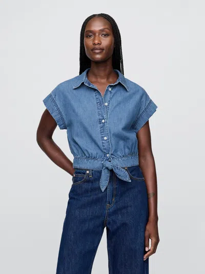 Gap Ultrasoft Denim Cropped Tie-front Shirt