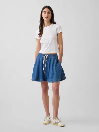 Gap Ultrasoft Denim Mini Circle Skirt In Blue