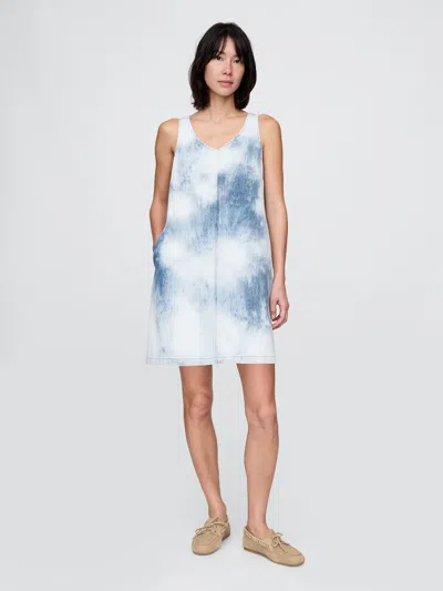 Gap Ultrasoft Denim Mini Dress In Blue Tie Dye