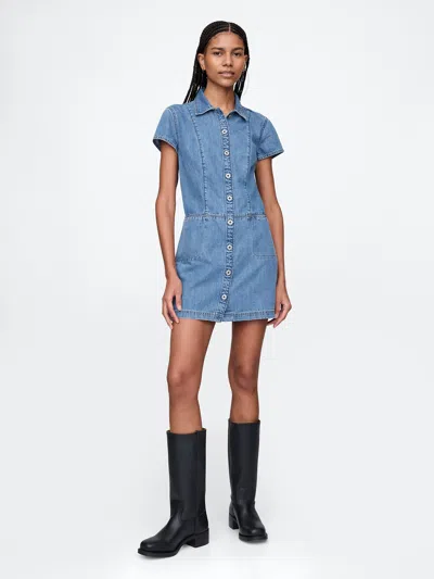 Gap Ultrasoft Denim Mini Shift Dress In Medium Wash