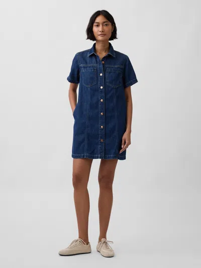 Gap Ultrasoft Denim Mini Shirtdress In Blue
