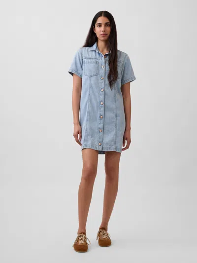 Gap Ultrasoft Denim Mini Shirtdress In Brown