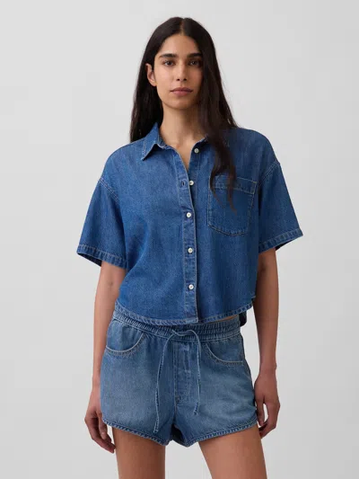 Gap Ultrasoft Denim Oversized Camp Shirt In Blue