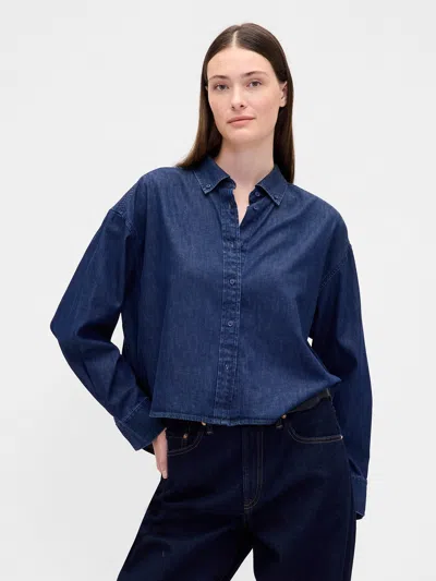 Gap Ultrasoft Denim Oversized Crop Shirt In Blue