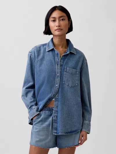 Gap Ultrasoft Denim Oversized Shirt In Blue
