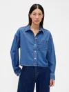 Gap Ultrasoft Denim Oversized Straight-hem Crop Shirt In Blue