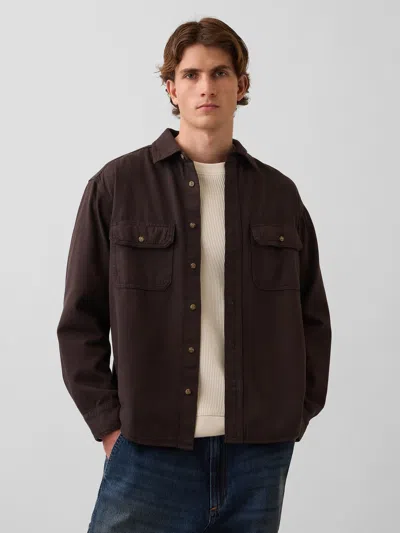 Gap Ultrasoft Denim Relaxed Utility Shirt In Terra Brown