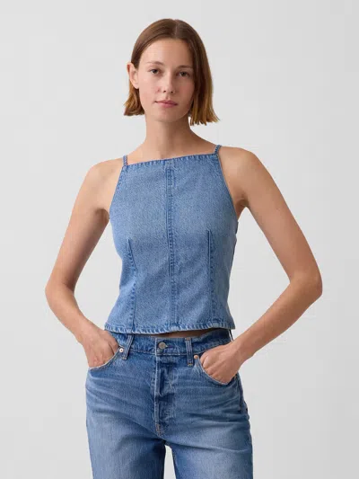 Gap Ultrasoft Denim Seamed Square Neck Top In Blue