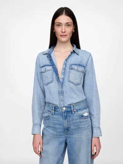Gap Ultrasoft Denim Shirt In Marble Wash