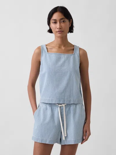 Gap Ultrasoft Denim Stripe Crop Shell Tank Top In Blue