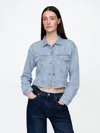 Gap Ultrasoft Denim Stripe Cropped Icon Jacket In Blue Railroad Stripe