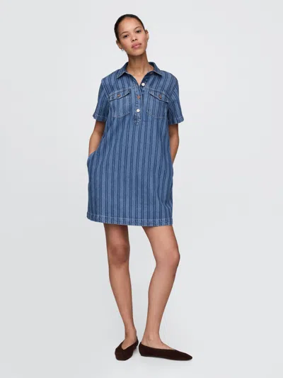 Gap Ultrasoft Denim Stripe Popover Mini Dress