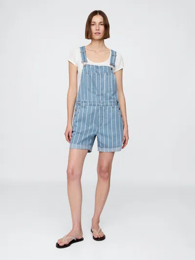 Gap Ultrasoft Denim Stripe Shortalls In Blue