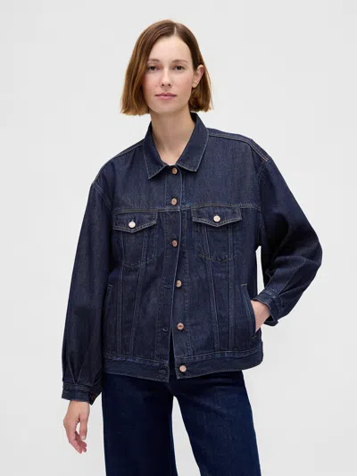 Gap Ultrasoft Oversized Balloon-sleeve Icon Denim Jacket In Blue