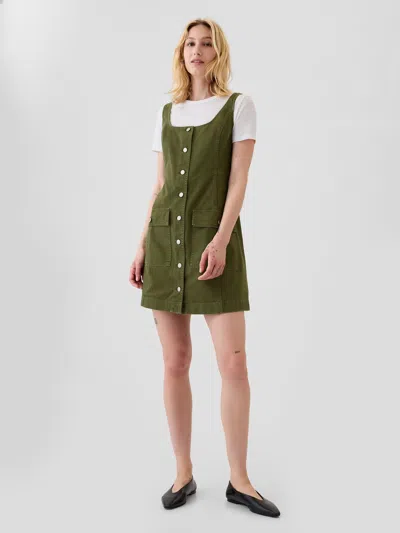 Gap Utility Button Mini Dress In Olive Green