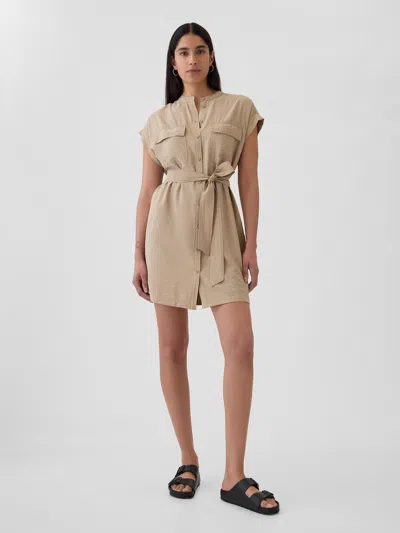 Gap Utility Mini Shirtdress In Khaki Tan