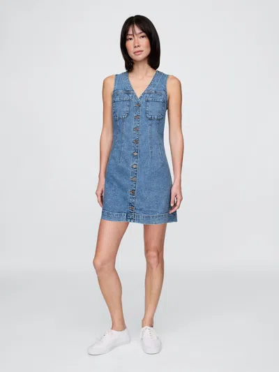 Gap V-neck Denim Mini Dress In Light Wash