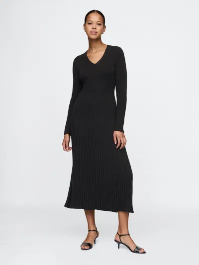 Gap V-neck Rib Maxi Sweater Dress In Black