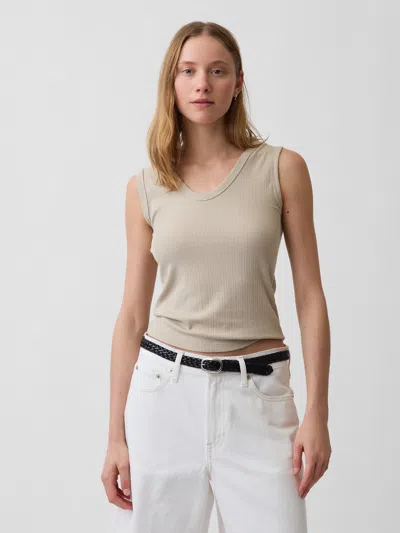 Gap Variegated Rib Tank Top In Cobblestone Beige