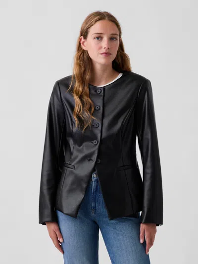 Gap Vegan Leather Blazer Top In Black