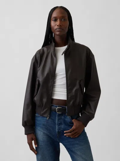 Gap Vegan Leather Bomber Jacket In Dark Brown