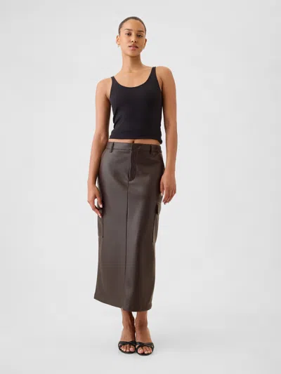 Gap Vegan Leather Cargo Midi Skirt In Terra Brown