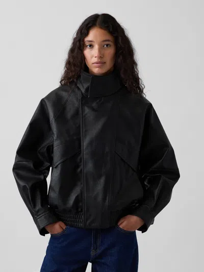 Gap Vegan Leather Oversized Bomber Jacket In Black