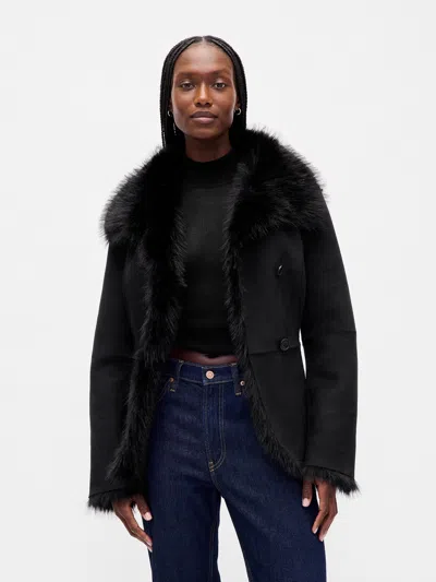 Gap Vegan Suede & Faux Fur Jacket In Black