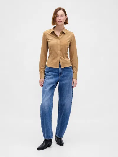 Gap Vegan Suede Fitted Shirt In Brown