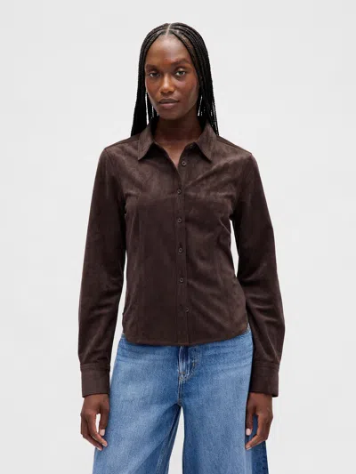 Gap Vegan Suede Fitted Shirt In Brown
