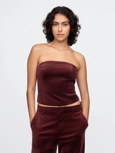 Gap Velvet Cropped Tube Top In Noir Red