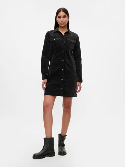 Gap Velvet Denim Mini Shirtdress In Black