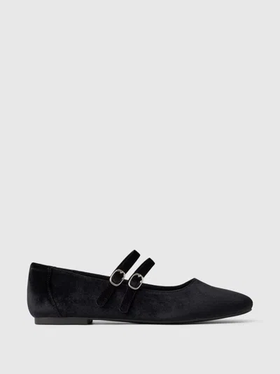 Gap Velvet Double-strap Mary Jane Flats In Black