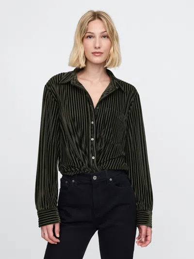 Gap Velvet Relaxed Shirt In Tonal Green Stripe