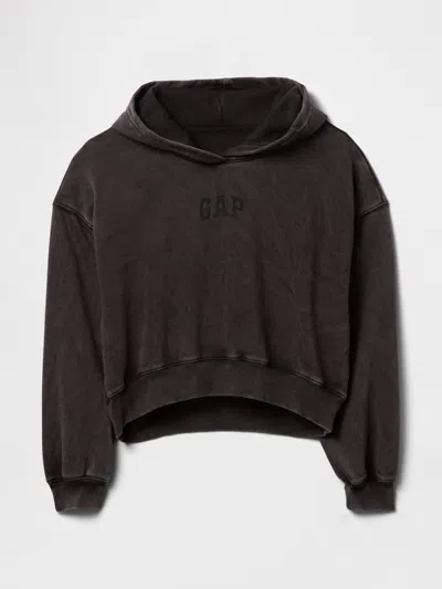 Gap Vintage Soft Arch Logo Cropped Hoodie In Black Wash Logo